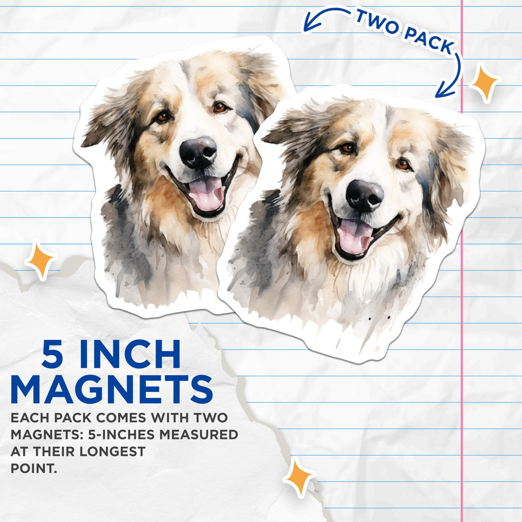 (2 Pack) Australian Shepherd Watercolor Magnets - Happy Dog Fridge Decor - Pet Lover Animal Art - 5 Inches On Longest Side - Thick Durable Magnet - Made in USA - MAG29380