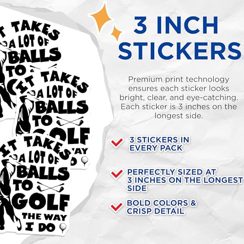 (3 Pack) Golf Balls Decals - Funny Golfer - Golfing Saying - 3 Inches On Longest Side - Easy Peel & Apply - Made in USA - 3MCS7680