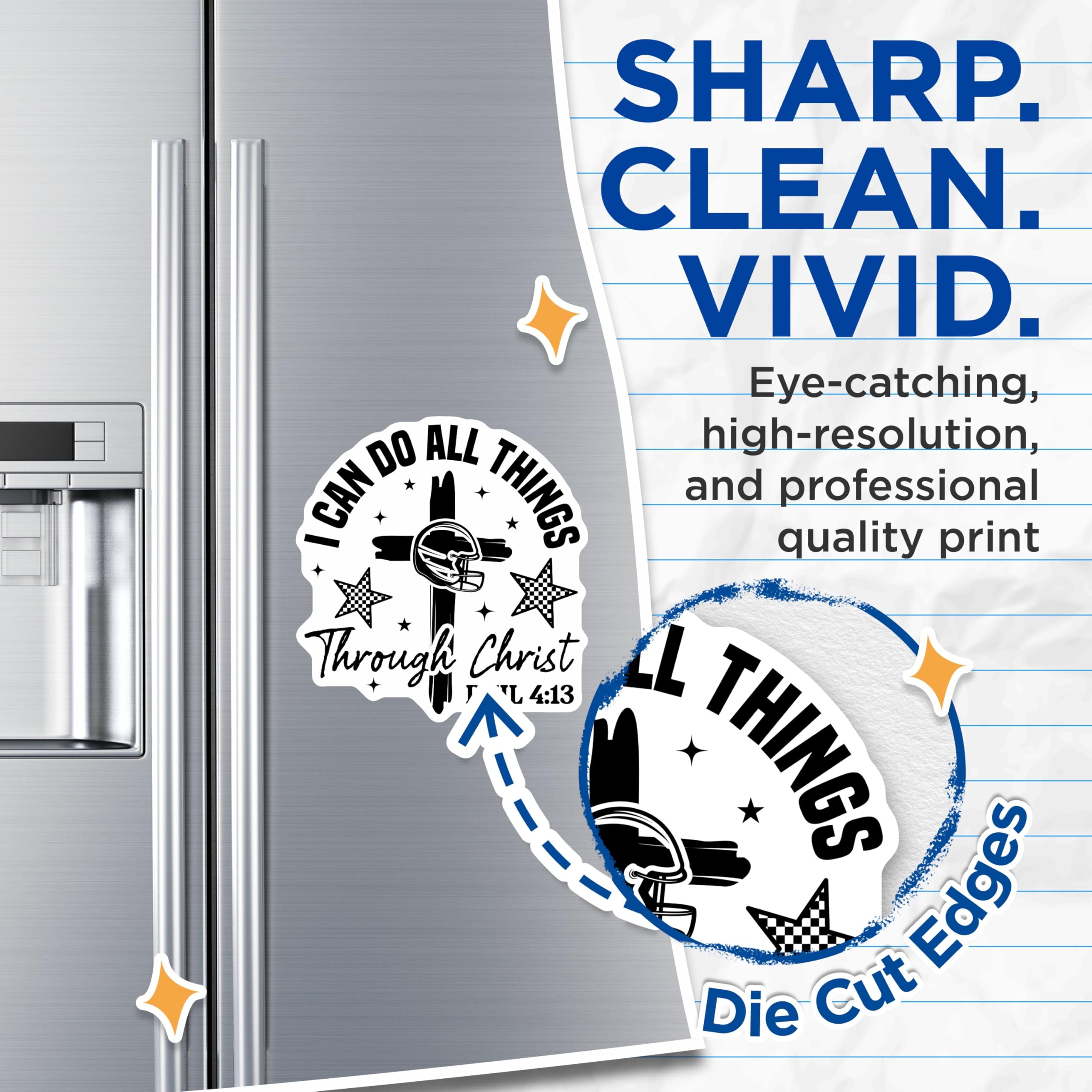 (2 Pack) Christian Football Magnets - Inspirational Verse Magnet - Sports Helmet Phil 4 13 Fridge Decor- 5" On Longest Side - Sticks to Smooth Flat Surfaces - Made in USA - MAG11632