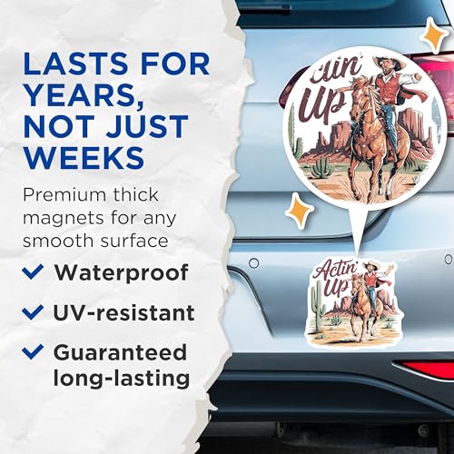 (2 Pack) Western Cowboy Art Magnet - Rustic Desert Decor - 5" On Longest Side - Sticks to Smooth Flat Surfaces - Made in USA - MAG9562