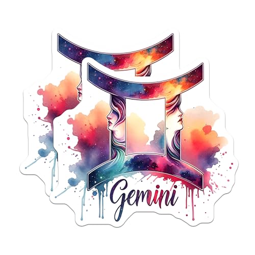(2 Pack) Gemini Zodiac Stickers - Horoscope Sticker Set - Astrological Sign Stickers - 5" On Longest Side - Sticks to Smooth Flat Surfaces - Made in USA - BMCS6665