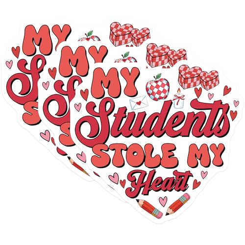 (3 Pack) Teacher Valentine Decals - Students Stole My Heart - Educator Appreciation - 3 Inches On Longest Side - Easy Peel & Apply - Made in USA - 3MCS6420
