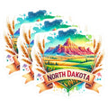 (3 Pack) North Dakota Decals - Watercolor Landscape - Plains State Stickers - 3 Inches On Longest Side - Easy Peel & Apply - Made in USA - 3MCS6034