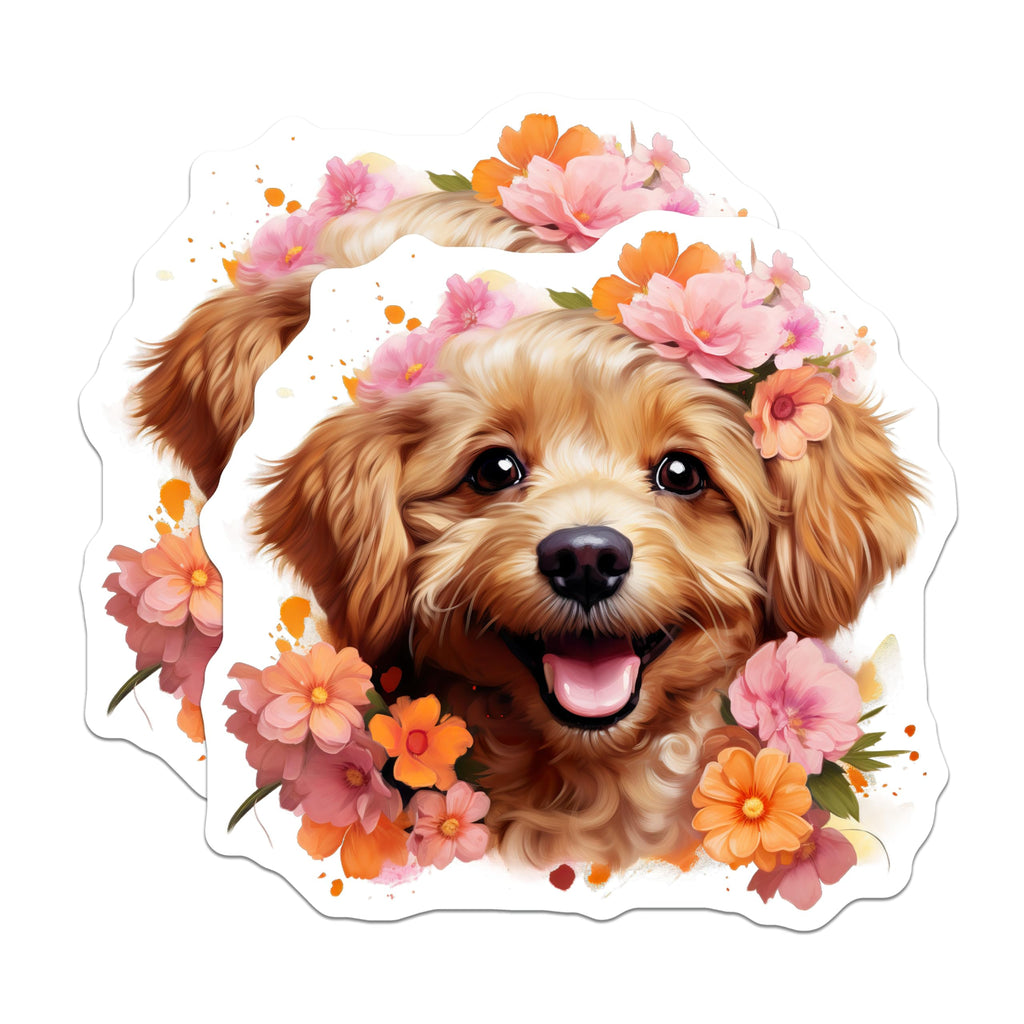 (2 Pack) Adorable Puppy Magnets - Smiling Dog Flower Crown Art - Animal Lover Refrigerator Decor - 5 Inches On Longest Side - Thick Durable Magnet - Made in USA - MAG24282