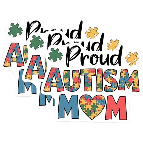 (3 Pack) Autism Mom Decals - Proud Mom Sticker - Autism Awareness Support - 3 Inches On Longest Side - Easy Peel & Apply - Made in USA - 3MCS0061