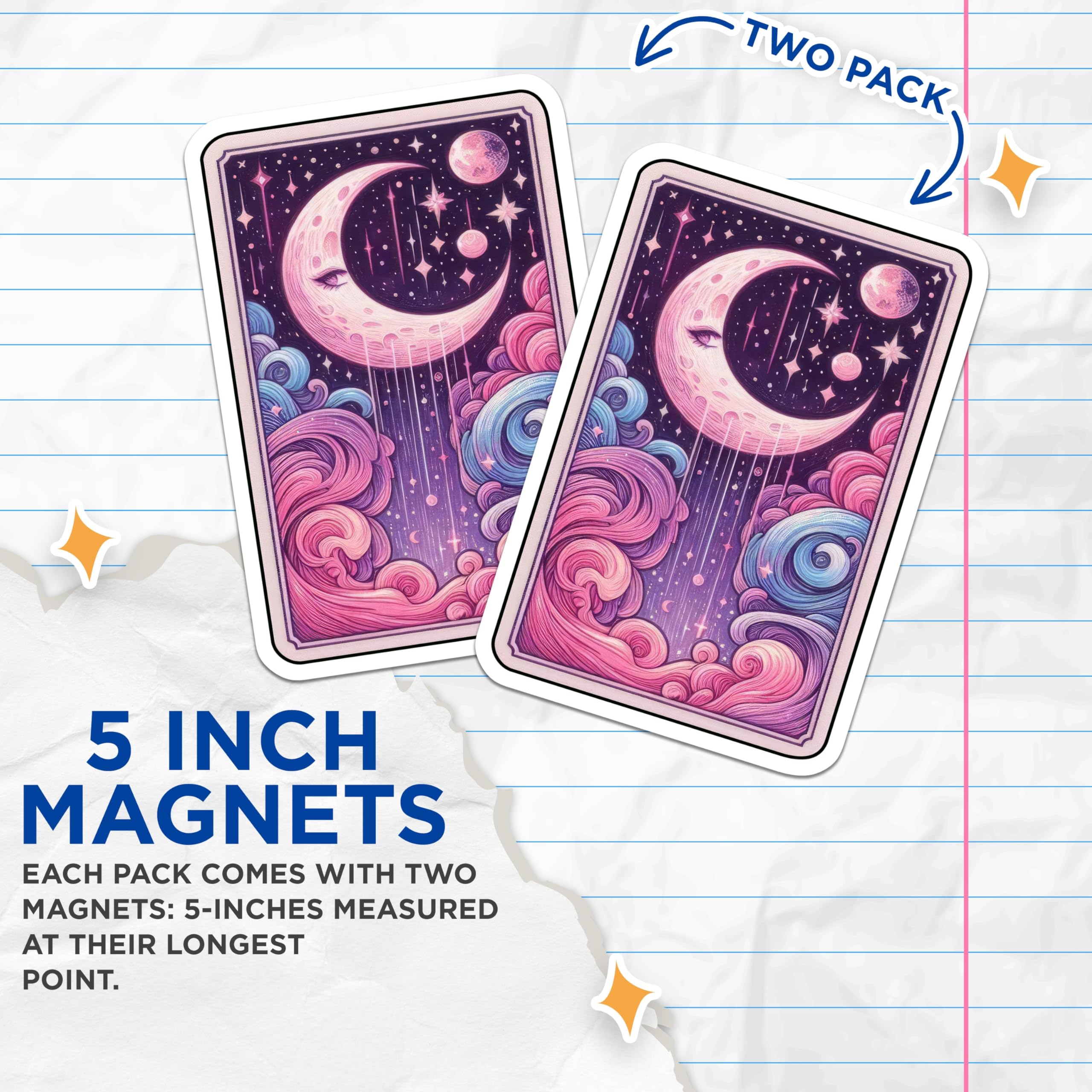 (2 Pack) Mystical Moon Eye Magnets - Cosmic Starry Night Sky Artwork - Ethereal Pastel Pink Purple Blue Decor - 5 Inches On Longest Side - Thick Durable Magnet - Made in USA - MAG22999