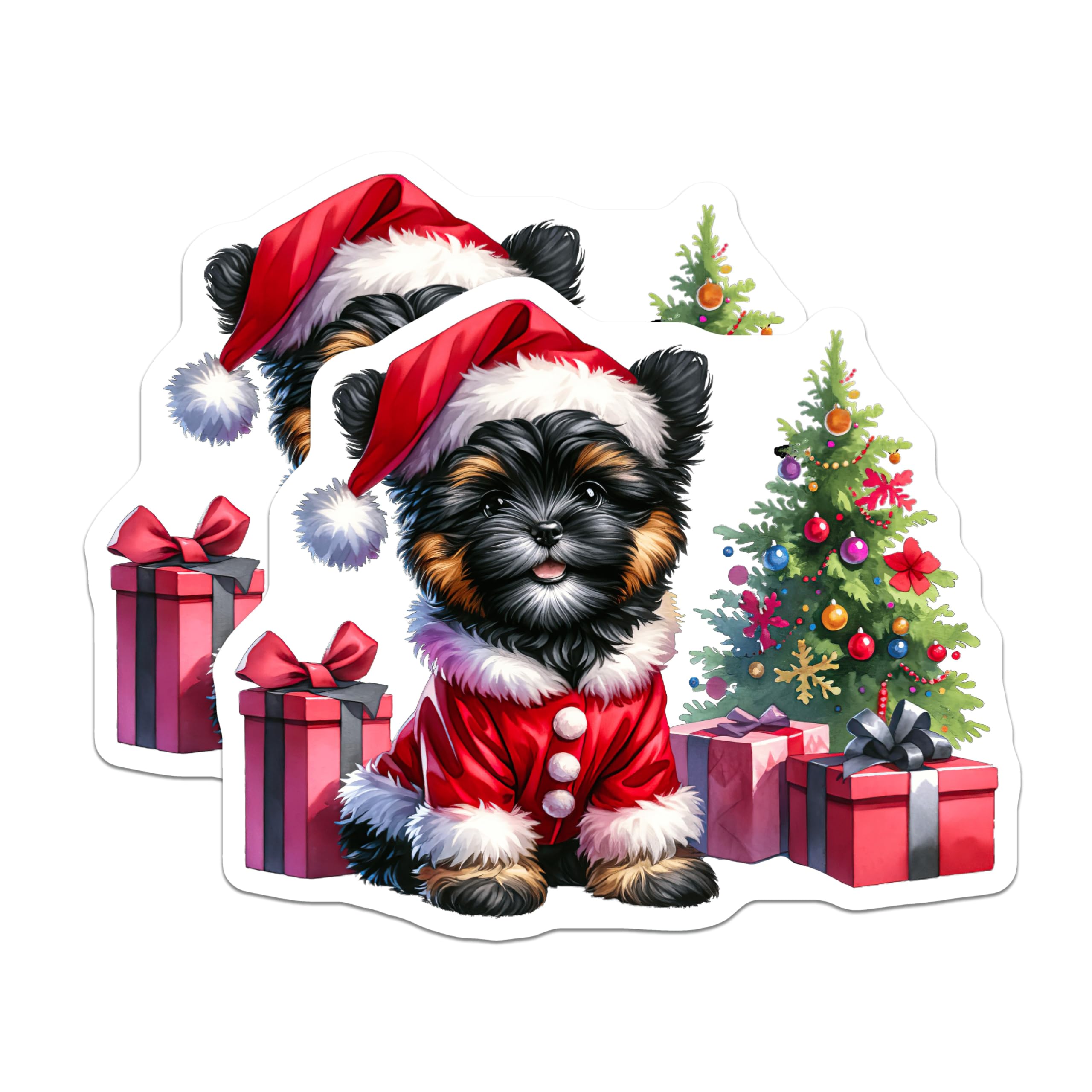 (2 Pack) Christmas Puppy Magnets - Cute Yorkie Santa Dog Decor - Holiday Refrigerator Accents - 5 Inches On Longest Side - Thick Durable Magnet - Made in USA - MAG29707