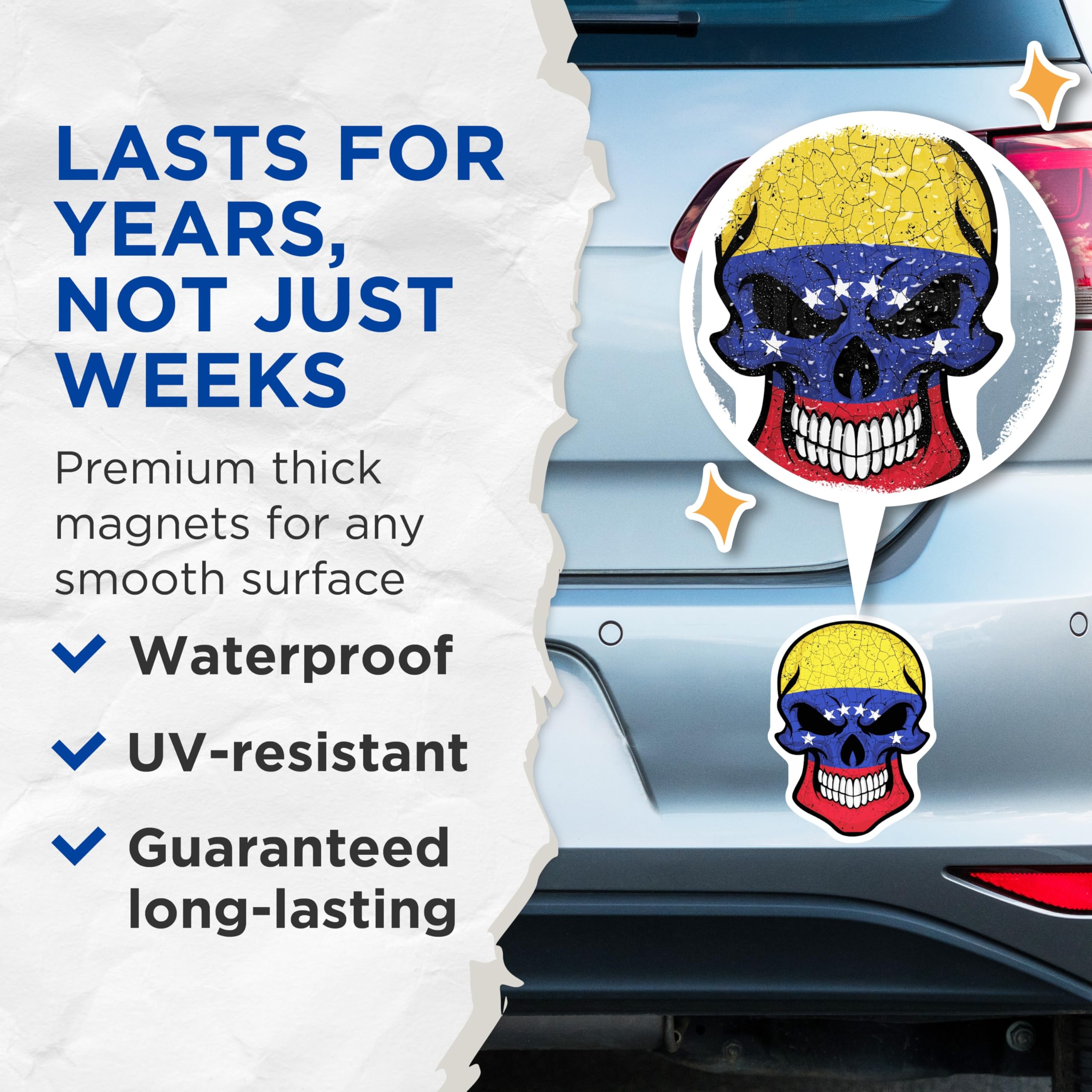 (2 Pack) Venezuela Flag Skull Magnets - Distressed Flag Design - National Pride Magnet - 5" On Longest Side - Premium Magnet - for Cars, Refrigerators, Toolboxes, Lockers - Made in USA - MAG18967