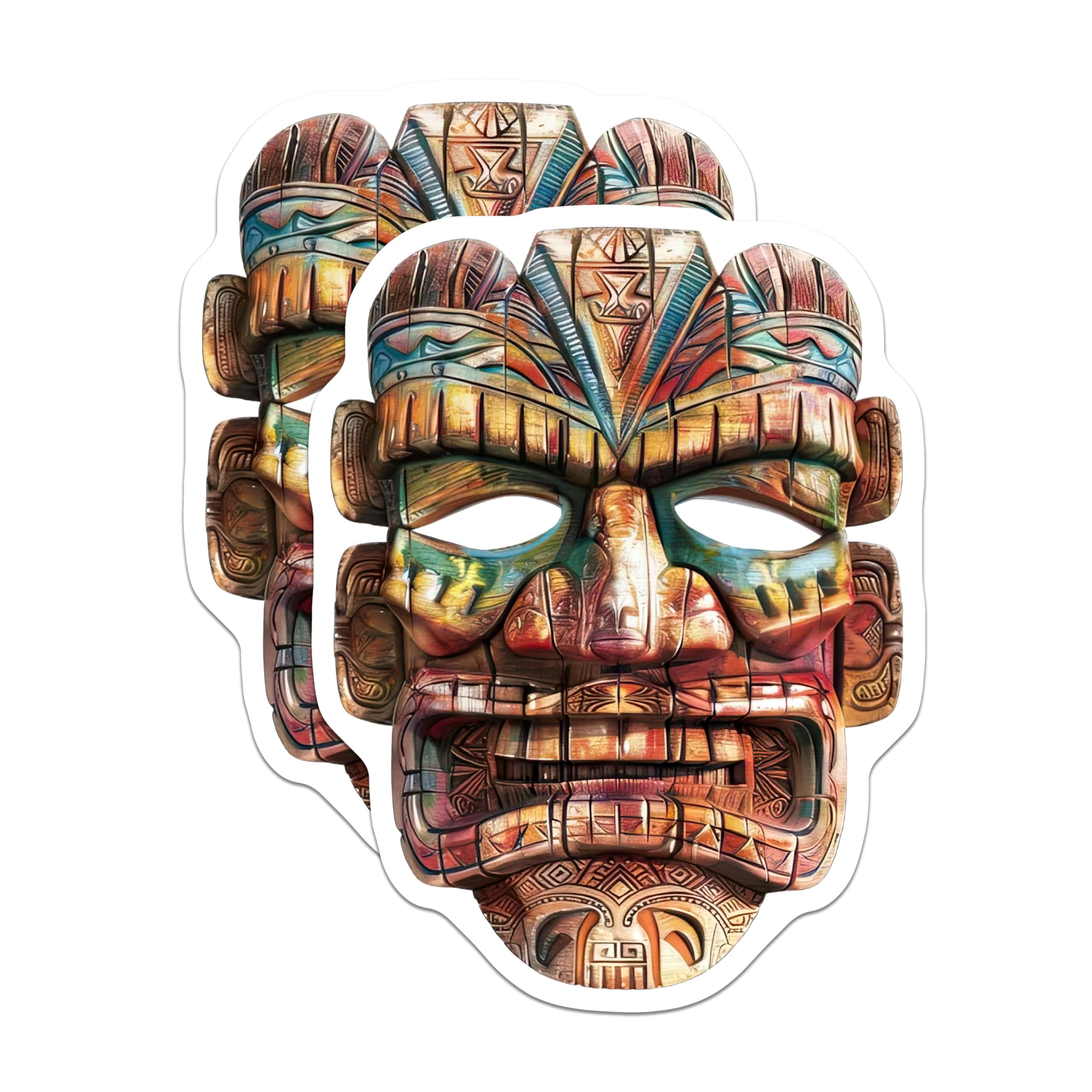 (2 Pack) Vibrant Tiki Mask Magnets - Intricate Polynesian Tribal Art Decor - Exotic Hawaiian Kitchen Refrigerator Magnets - 5 Inches On Longest Side - Thick Durable Magnet - Made in USA - MAG20640