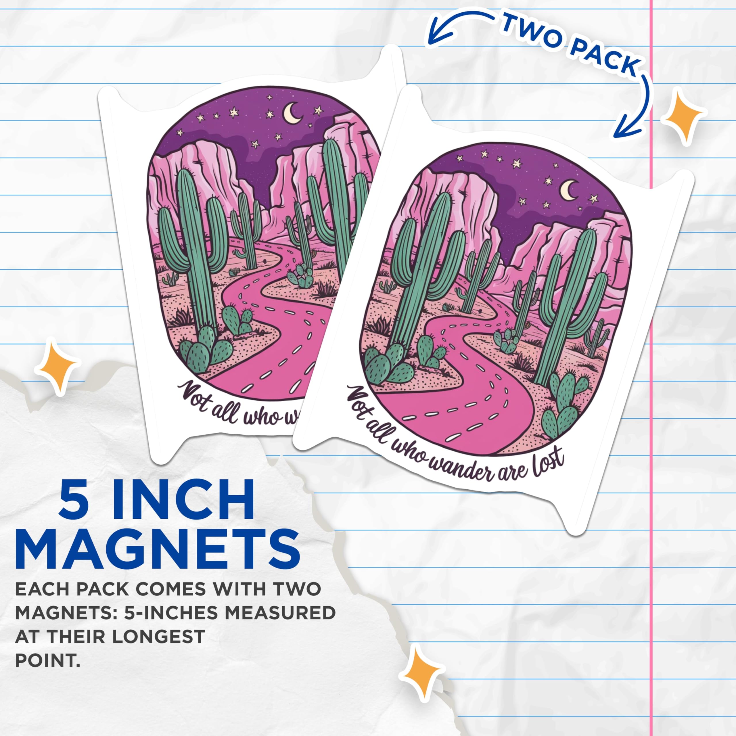 (2 Pack) Desert Landscape Magnets - Cactus Illustration - Wanderlust Adventure - Travel Inspiration' - 5" On Longest Side - for Cars, Fridges, Toolboxes - Made in USA - MAG4066