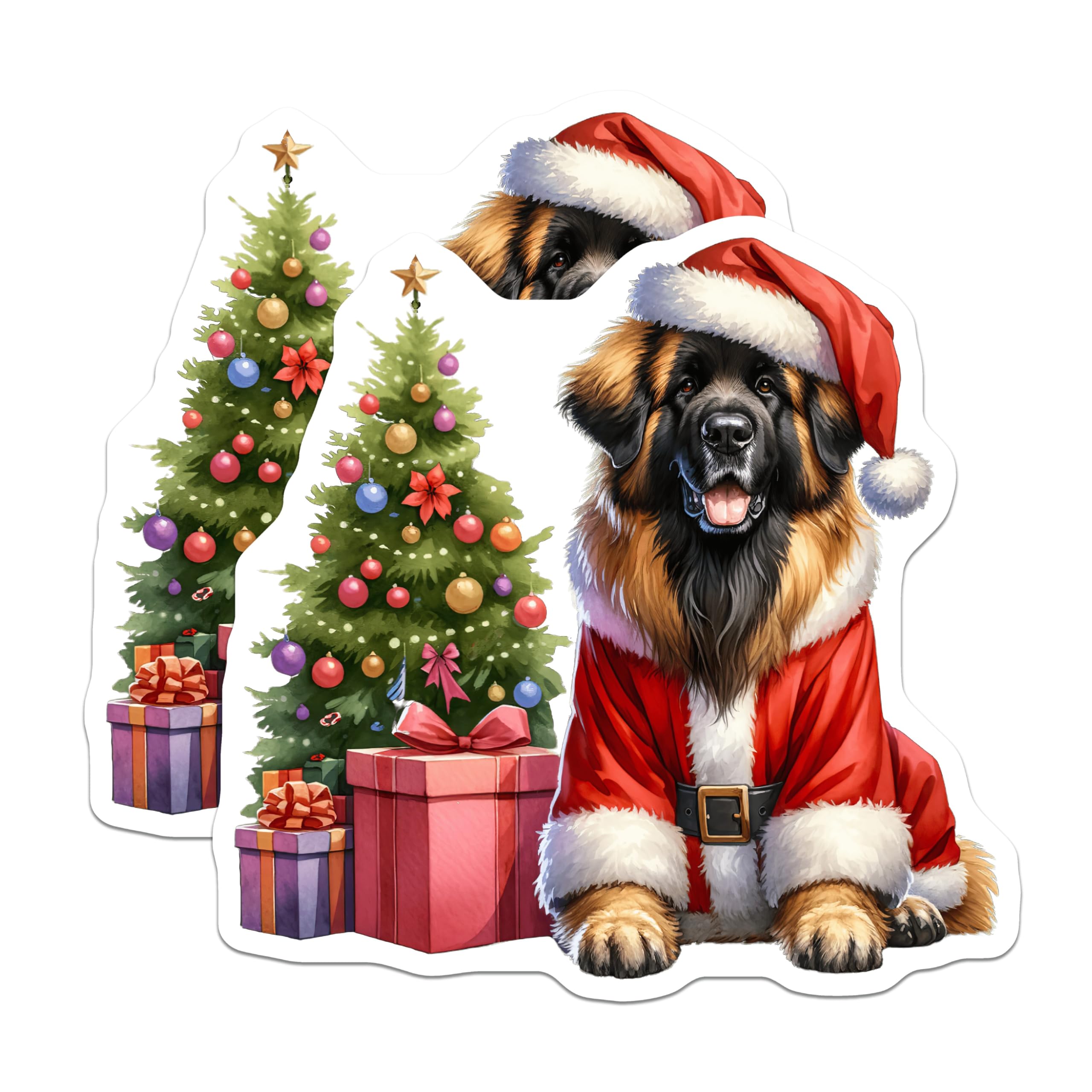 (2 Pack) Santa Dog Magnets - Christmas Leonberger Decor - Holiday Pet Lover Art - 5 Inches On Longest Side - Thick Durable Magnet - Made in USA - MAG30370