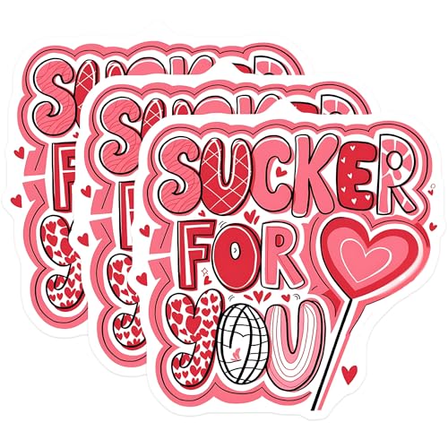 (3 Pack) Sucker for You Decals - Valentine Stickers - Laptop Decal - Heart Stickers - 3 Inches On Longest Side - Easy Peel & Apply - Made in USA - 3MCS2153