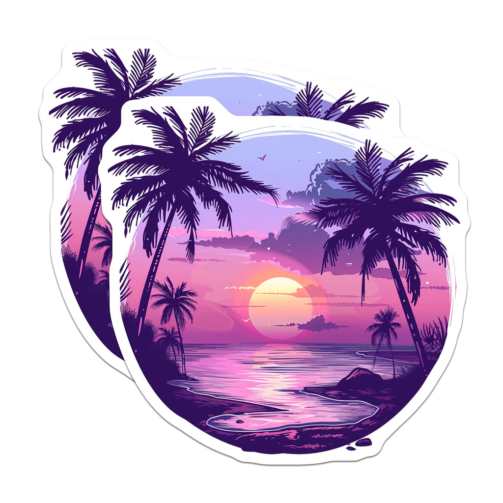 (2 Pack) Tropical Sunset Palm Tree Magnets - Beach Scene Aesthetic Decor - Vibrant Locker Office Refrigerator Magnets - 5 Inches On Longest Side - Thick Durable Magnet - Made in USA - MAG36709
