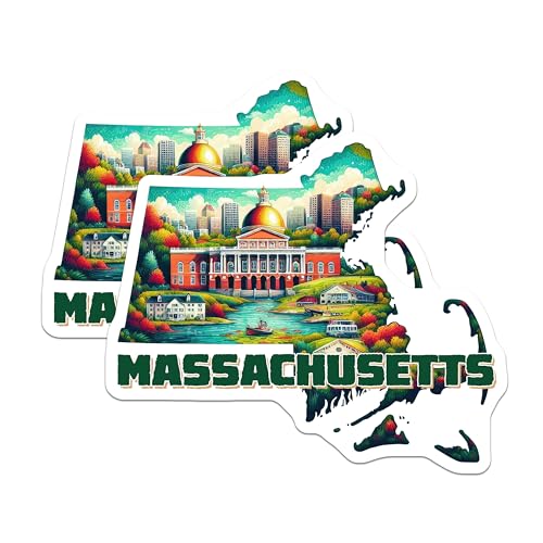 (2 Pack) Massachusetts State Stickers - New England Journey - USA Travel Decal Art - 5" On Longest Side - Sticks to Smooth Flat Surfaces - Made in USA - BMCS5162