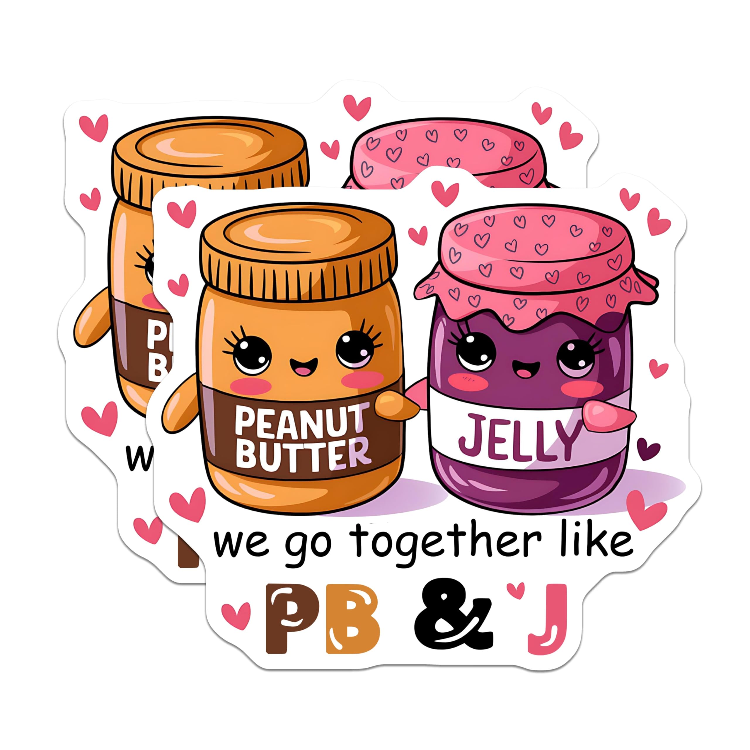 (2 Pack) Cute PB and J Stickers - Adorable Peanut Butter and Jelly Stickers - Fun Foodie - 5" On Longest Side - Sticks to Smooth Flat Surfaces - Made in USA - BMCS5559