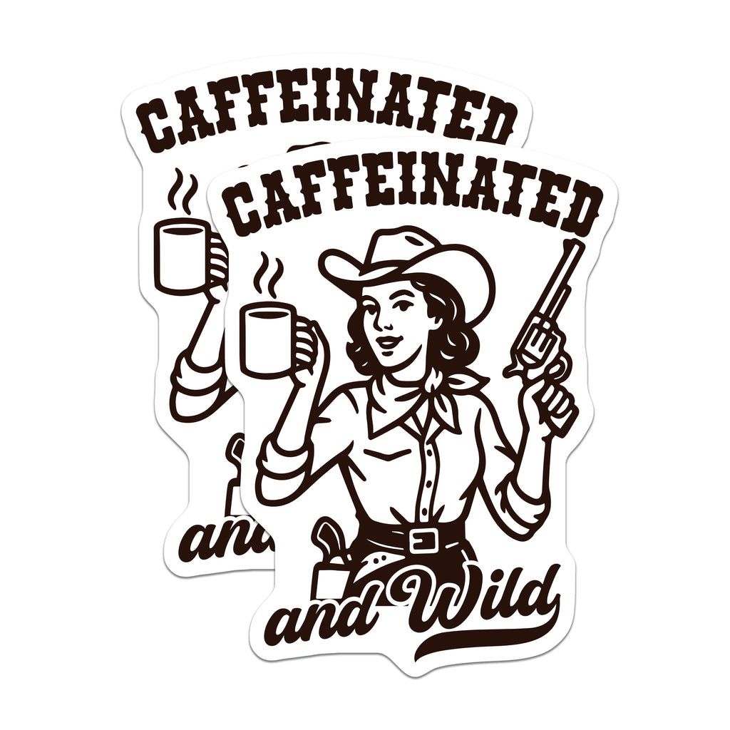 (2 Pack) Caffeinated Wild Cowgirl Magnets - Retro Coffee Lover Decor - Sassy Western Woman Accessory - 5 Inches On Longest Side - Thick Durable Magnet - Made in USA - MAG39693