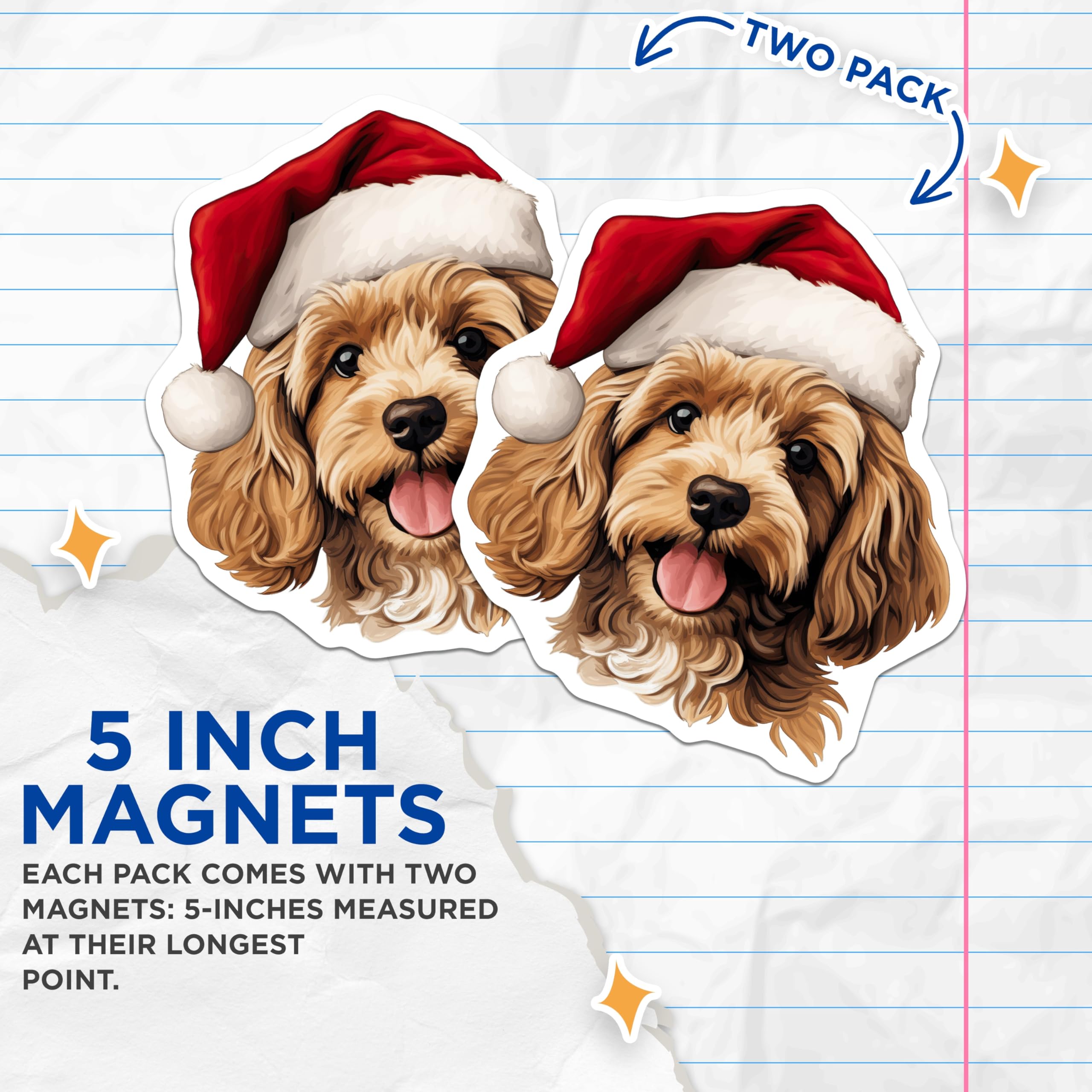 (2 Pack) Christmas Doodle Magnets - Santa Hat Dog Decor - Festive Pet Parent Accessories - 5 Inches On Longest Side - Thick Durable Magnet - Made in USA - MAG26144