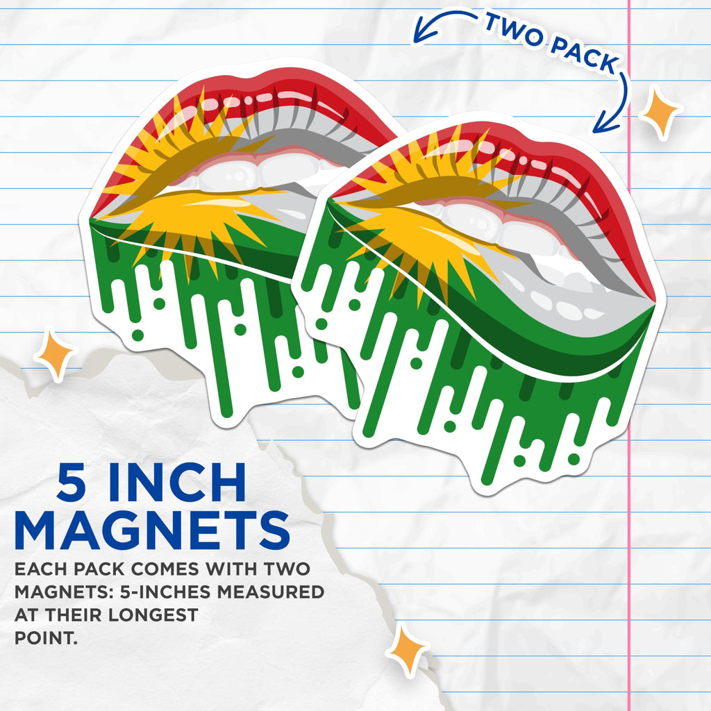(2 Pack) Kurdish Lips Magnets - Kurdistan Flag Art - Fridge Decorations - 5" On Longest Side - Premium Magnet - for Cars, Refrigerators, Toolboxes, Lockers - Made in USA - MAG18554