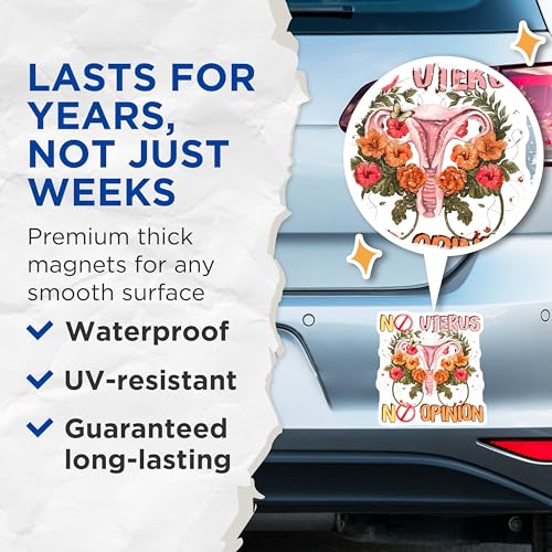 (2 Pack) No Uterus No Opinion Magnets Magnets - 5" On Longest Side - Made in USA - Sticks to Refrigerators & Metal Surfaces - MAG9035