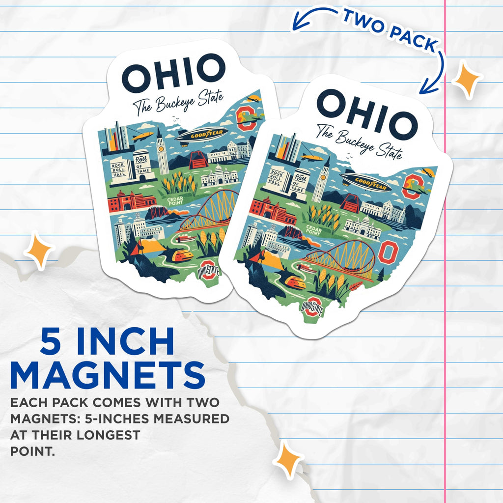 (2 Pack) Ohio Magnets - Buckeye State Souvenir - Travel Fridge Magnet - 5" On Longest Side - Premium Magnet - for Cars, Refrigerators, Toolboxes, Lockers - Made in USA - MAG18319