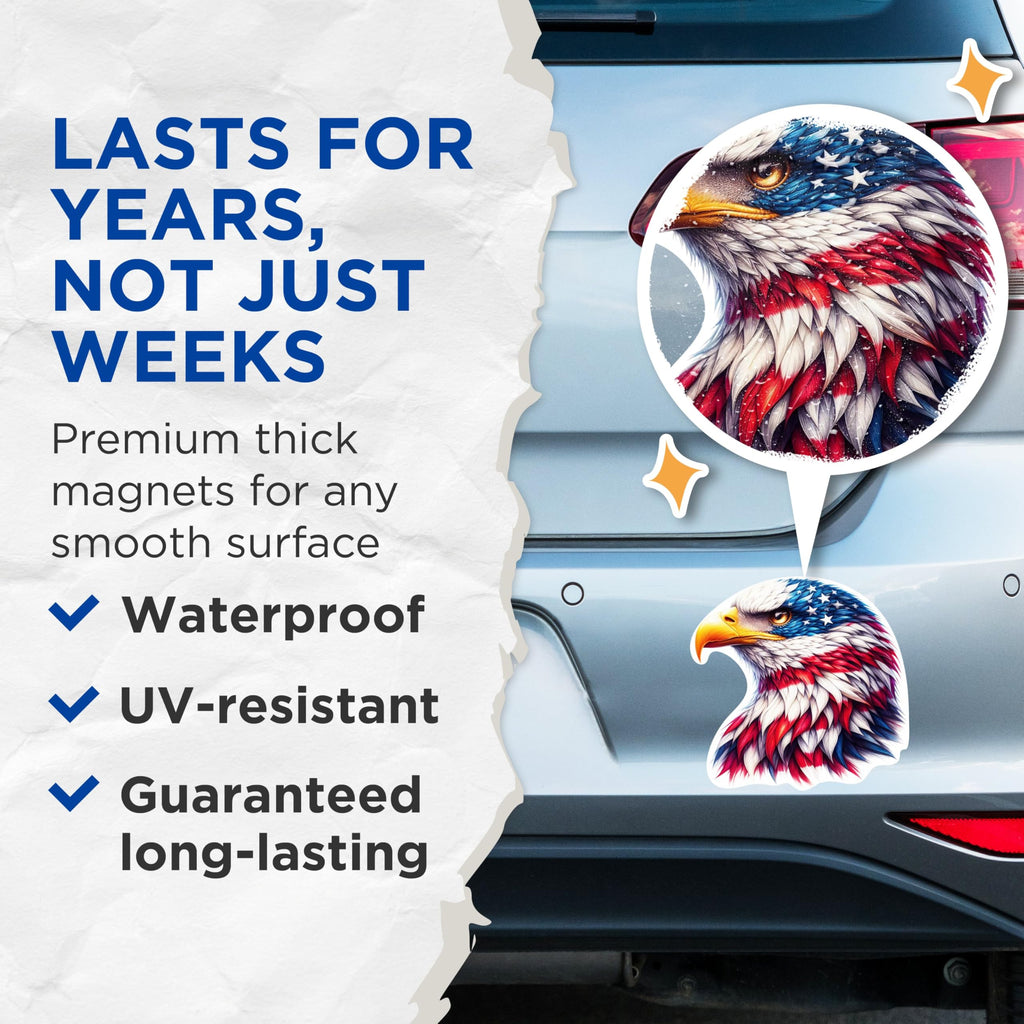 (2 Pack) Patriotic USA Flag Bald Eagle Screaming Eagle Magnets - USA Flag - 5 Inches On Longest Side - Premium Magnet - for Cars, Refrigerators, Toolboxes - Made in USA - MAG2111