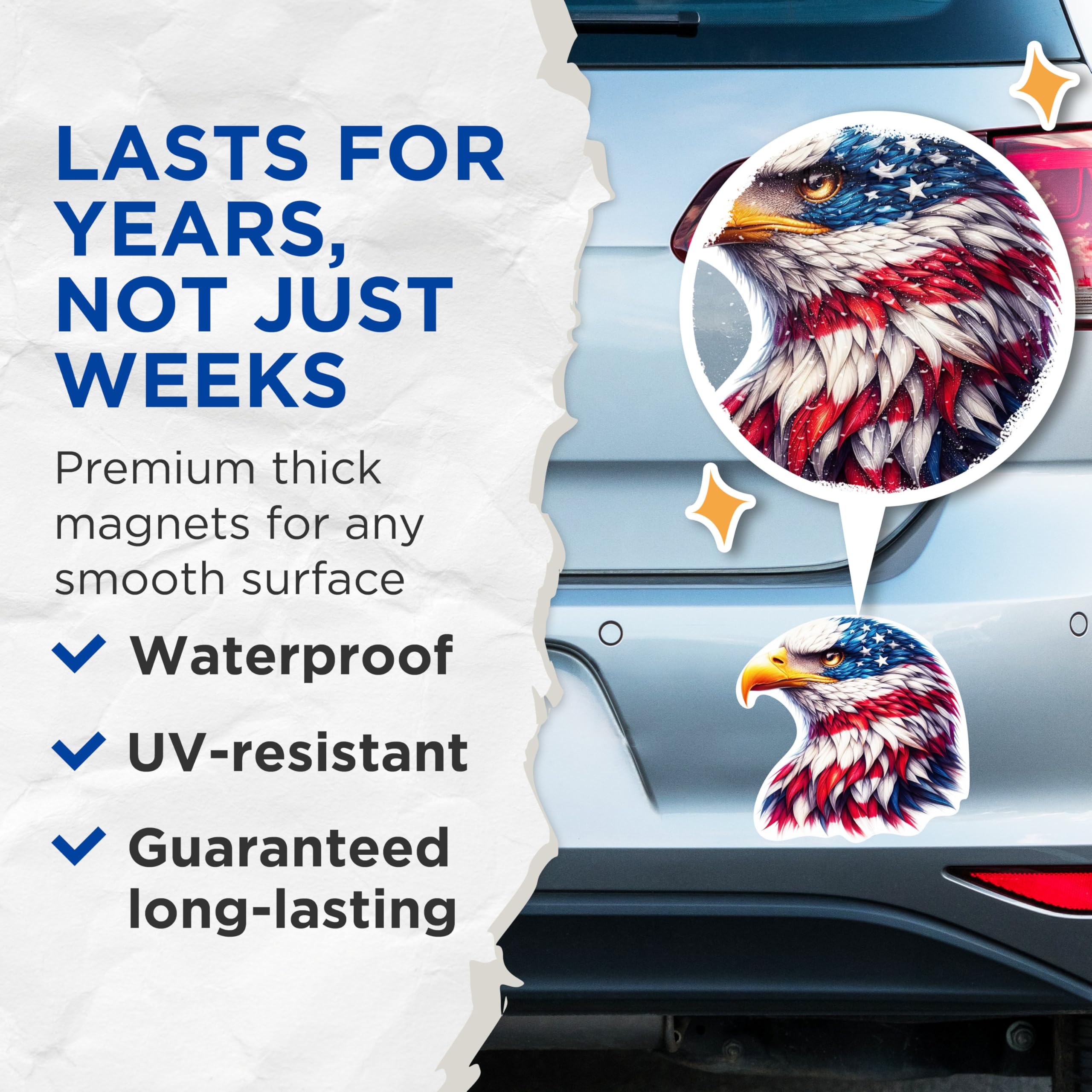 (2 Pack) Patriotic USA Flag Bald Eagle Screaming Eagle Magnets - USA Flag - 5 Inches On Longest Side - Premium Magnet - for Cars, Refrigerators, Toolboxes - Made in USA - MAG2111