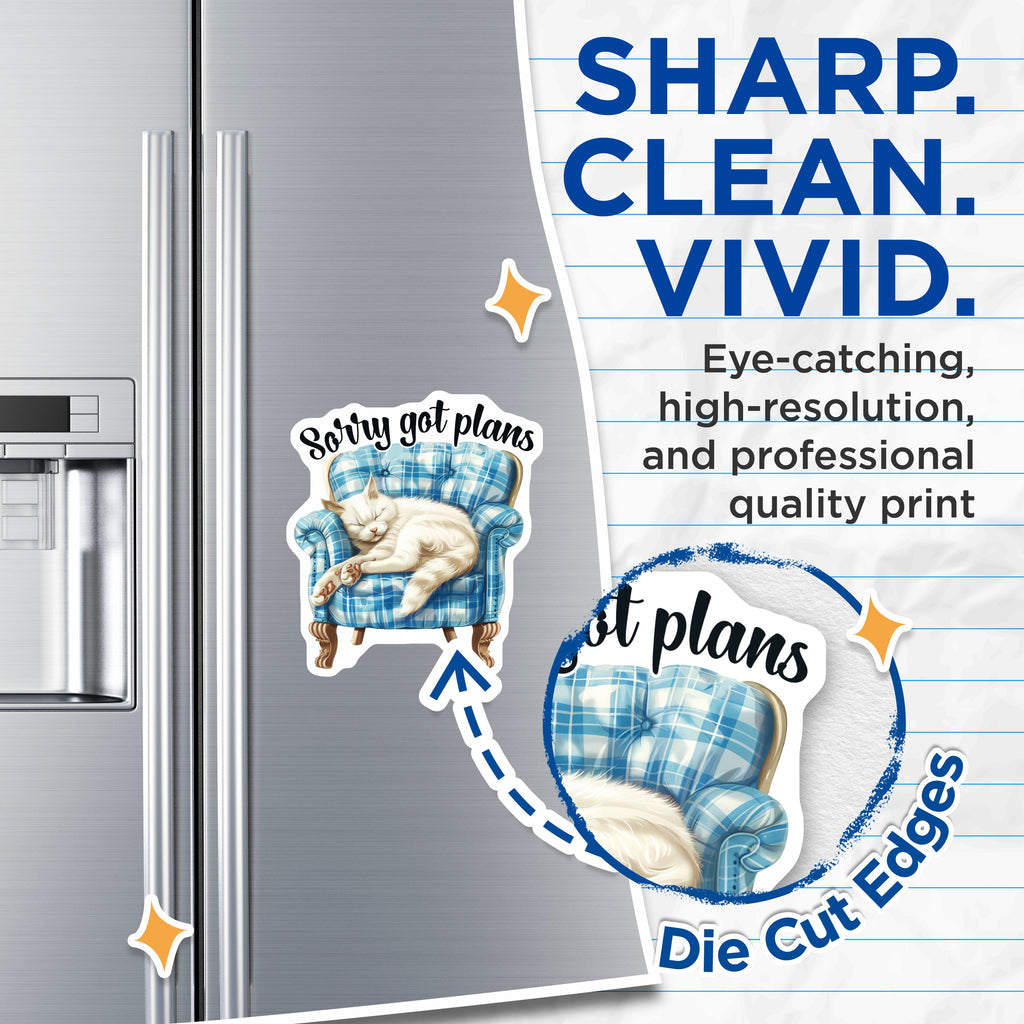 (2 Pack) Sorry Got Plans Cat Magnets - Sleeping Cat Homebody Decor - Introvert Humor Fridge Accessory - 5 Inches On Longest Side - Thick Durable Magnet - Made in USA - MAG38738