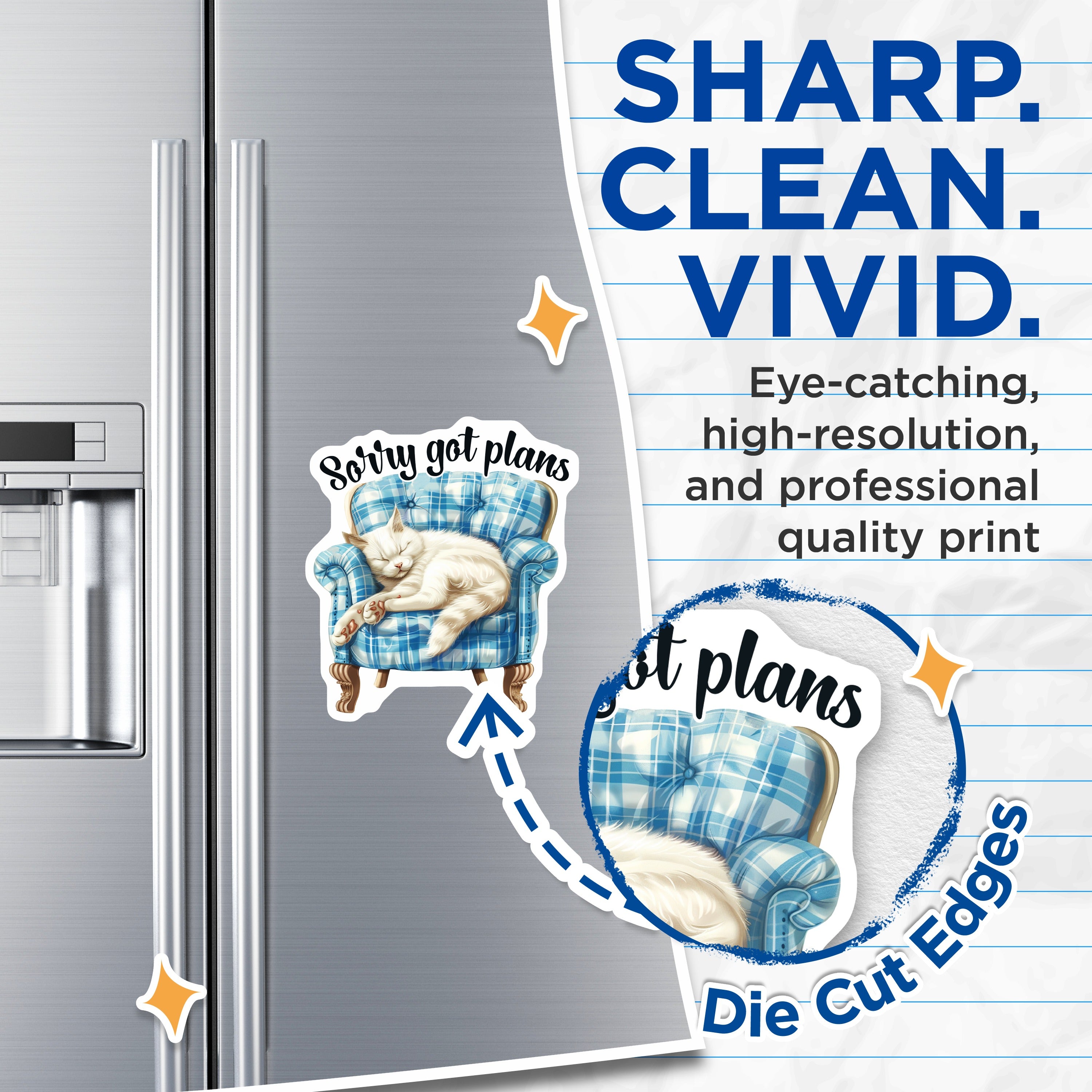 (2 Pack) Sorry Got Plans Cat Magnets - Sleeping Cat Homebody Decor - Introvert Humor Fridge Accessory - 5 Inches On Longest Side - Thick Durable Magnet - Made in USA - MAG38738