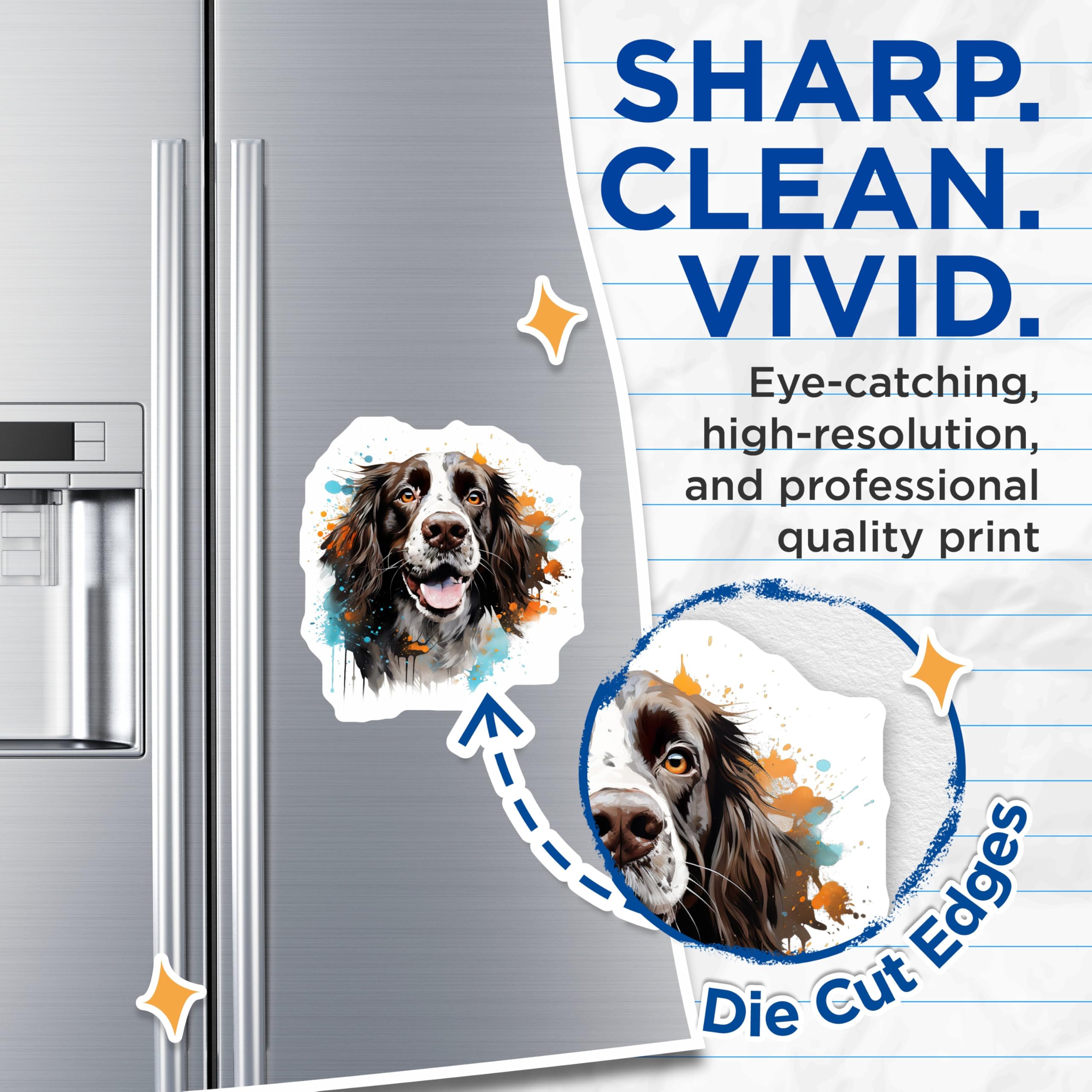 (2 Pack) Springer Spaniel Dog Magnets - Watercolor Pet Portrait - Artistic Animal Art for Dog Lovers - 5 Inches On Longest Side - Thick Durable Magnet - Made in USA - MAG25115