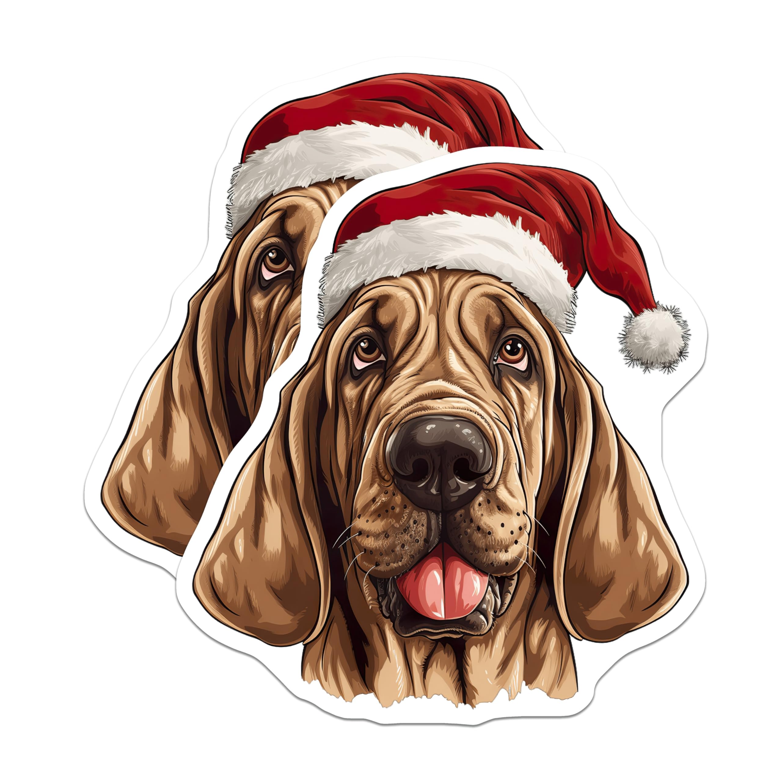 (2 Pack) Bloodhound Christmas Magnets - Santa Dog Holiday Decor - Pet Lover Fridge Display - 5 Inches On Longest Side - Thick Durable Magnet - Made in USA - MAG29671