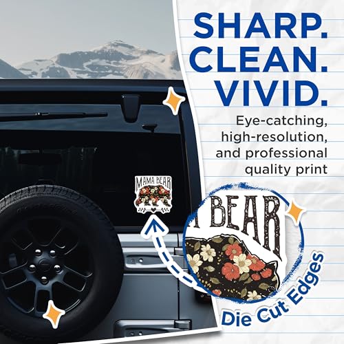 (2 Pack) Mama Bear Stickers - Floral Bear Decal - Rustic Animal Design - 5" On Longest Side - Sticks to Smooth Flat Surfaces - Made in USA - BMCS5762