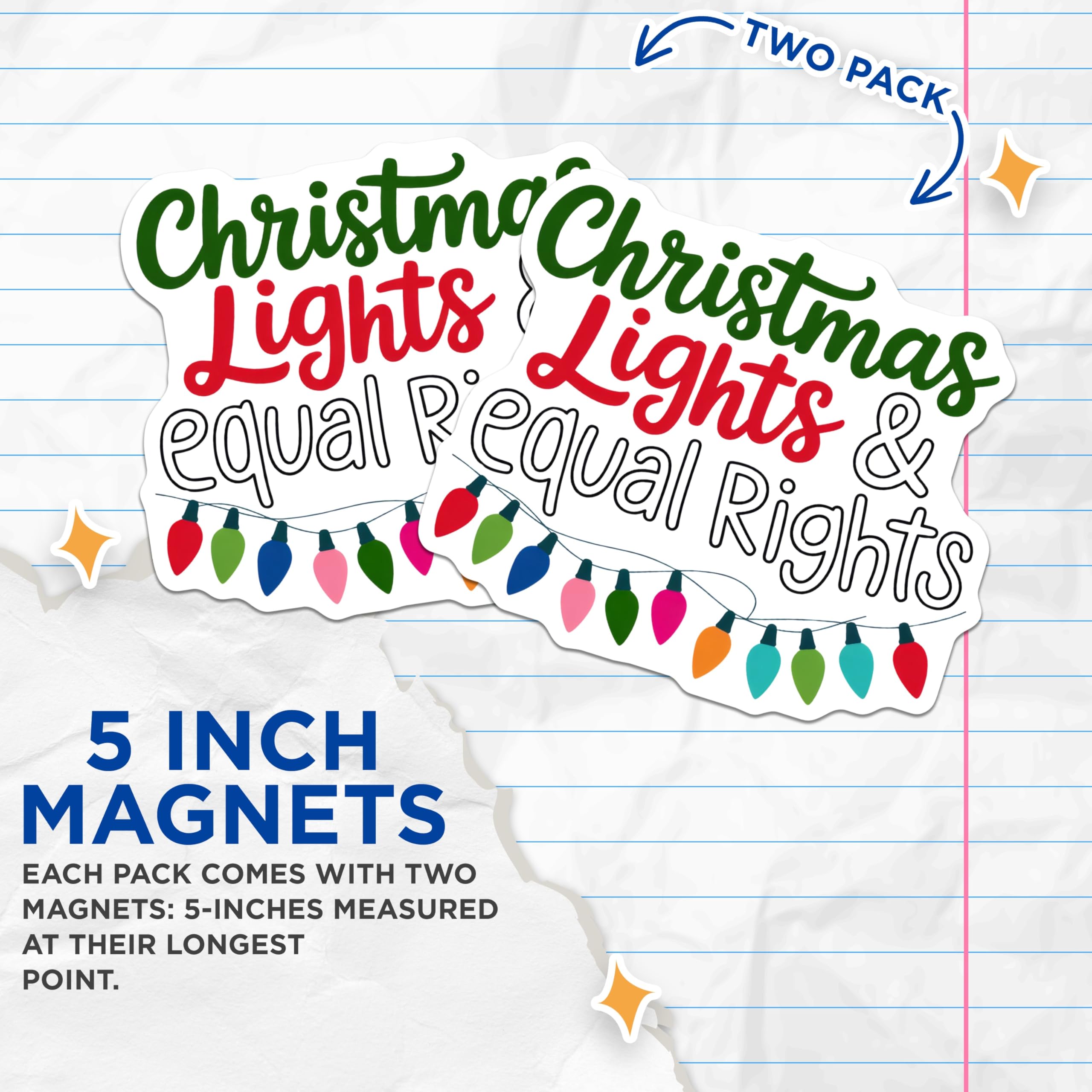 (2 Pack) Christmas Lights Magnets - Equal Rights - Holiday Fridge Decor - 5" On Longest Side - Premium Magnet - for Cars, Refrigerators, Toolboxes, Lockers - Made in USA - MAG15256