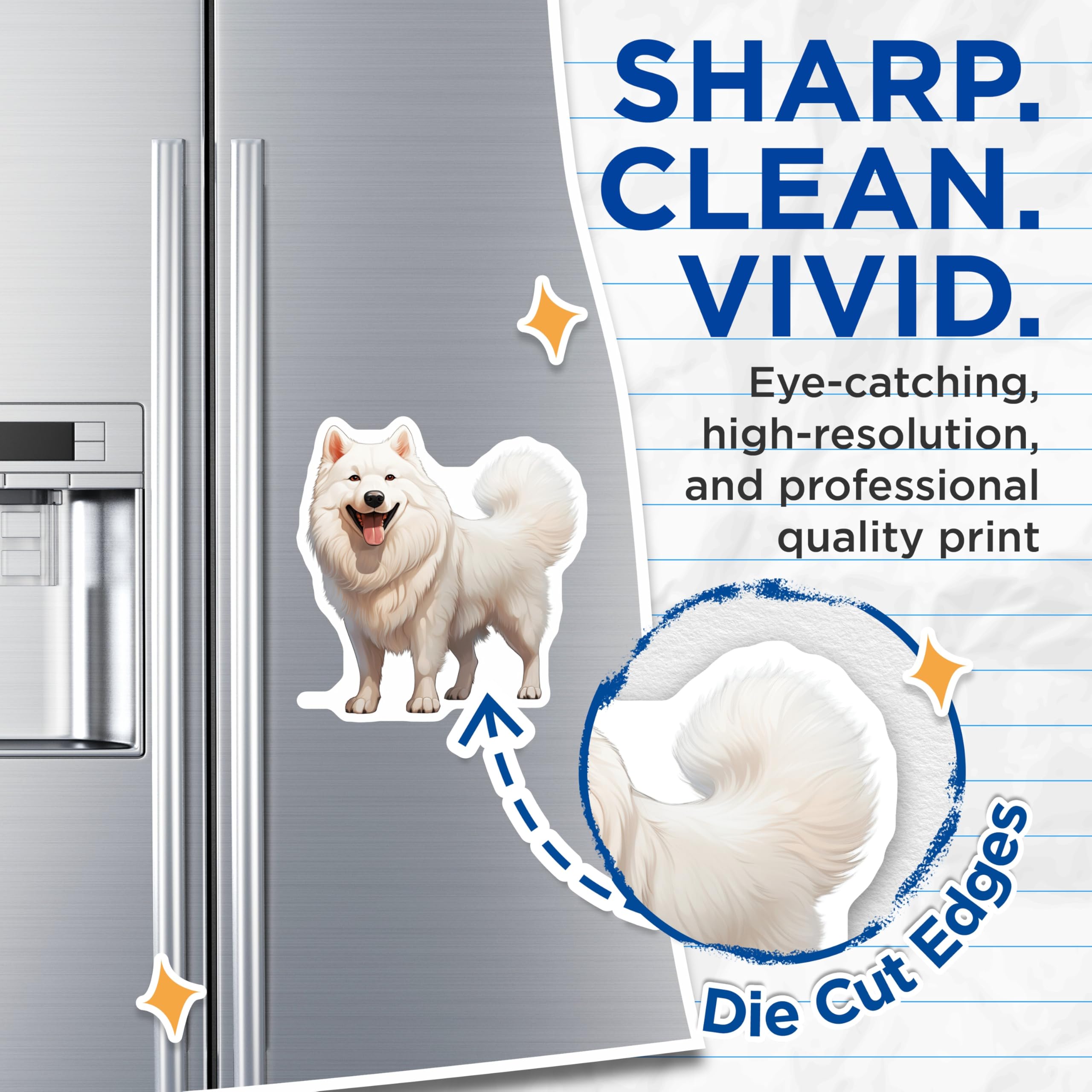 (2 Pack) Samoyed Magnets - White Fluffy Dog Decor - Happy Pet Owner Accessory - Puppy Breed Art - 5 Inches On Longest Side - Thick Durable Magnet - Made in USA - MAG26456