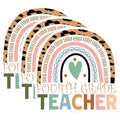(3 Pack) Fourth Grade Teacher Decals - Leopard Rainbow Stickers - Educator Appreciation Decals - 3 Inches On Longest Side - Easy Peel & Apply - Made in USA - 3MCS7563
