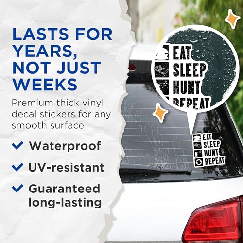 (2 Pack) Eat Sleep Hunt Repeat Stickers - Funny Hunter Stickers - Outdoor Lifestyle Decal - 5" On Longest Side - Sticks to Smooth Flat Surfaces - Made in USA - BMCS4856