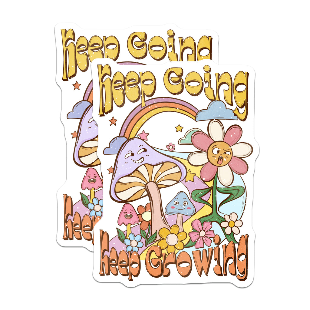 (2 Pack) Keep Going Keep Growing Magnets - Inspirational Mushroom - Boho Floral Rainbow Fridge Decor - 5 Inches On Longest Side - Thick Durable Magnet - Made in USA - MAG37523