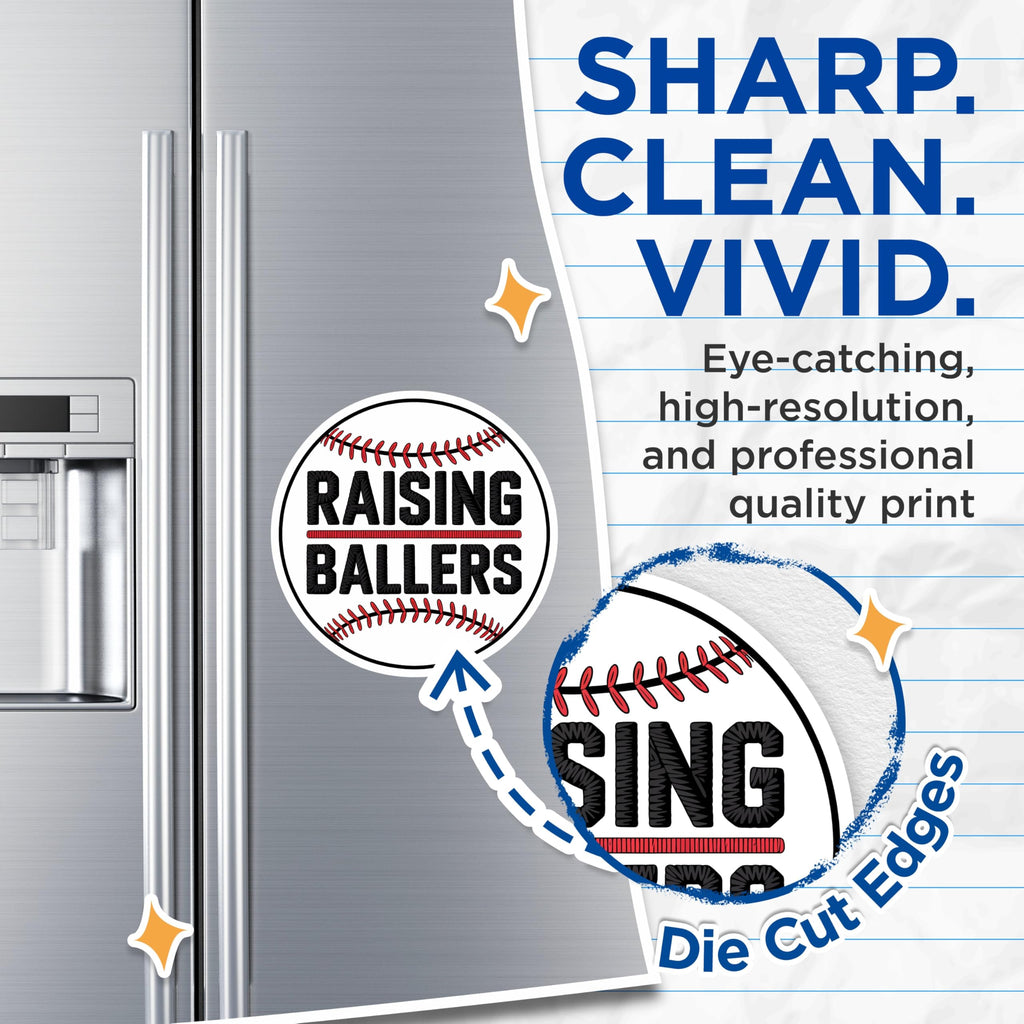 (2 Pack) Raising Ballers Magnets - Baseball Parent Decor - Sports Mom Dad Fridge Accents - 5 Inches On Longest Side - Thick Durable Magnet - Made in USA - MAG20848