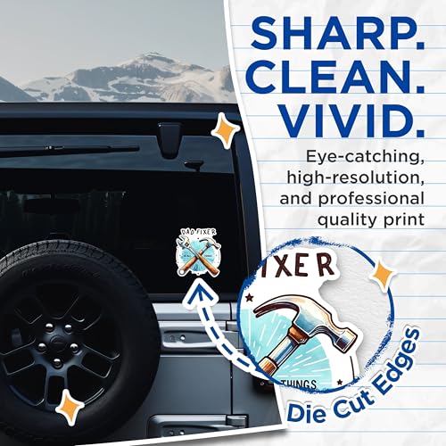 (2 Pack) Dad Fixer of All Things Stickers - Funny Dad Meme Stickers - Father's Day Stickers from Kids - 5" On Longest Side - Sticks to Any Smooth Flat Surface - Made in USA - BMCS2700