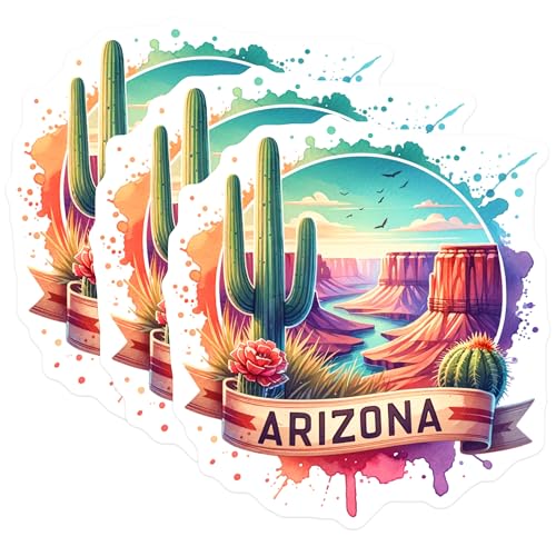 (3 Pack) Arizona Decals - Cactus Stickers - Desert Landscape Decal- 3 Inches On Longest Side - Easy Peel & Apply - Made in USA - 3MCS5578