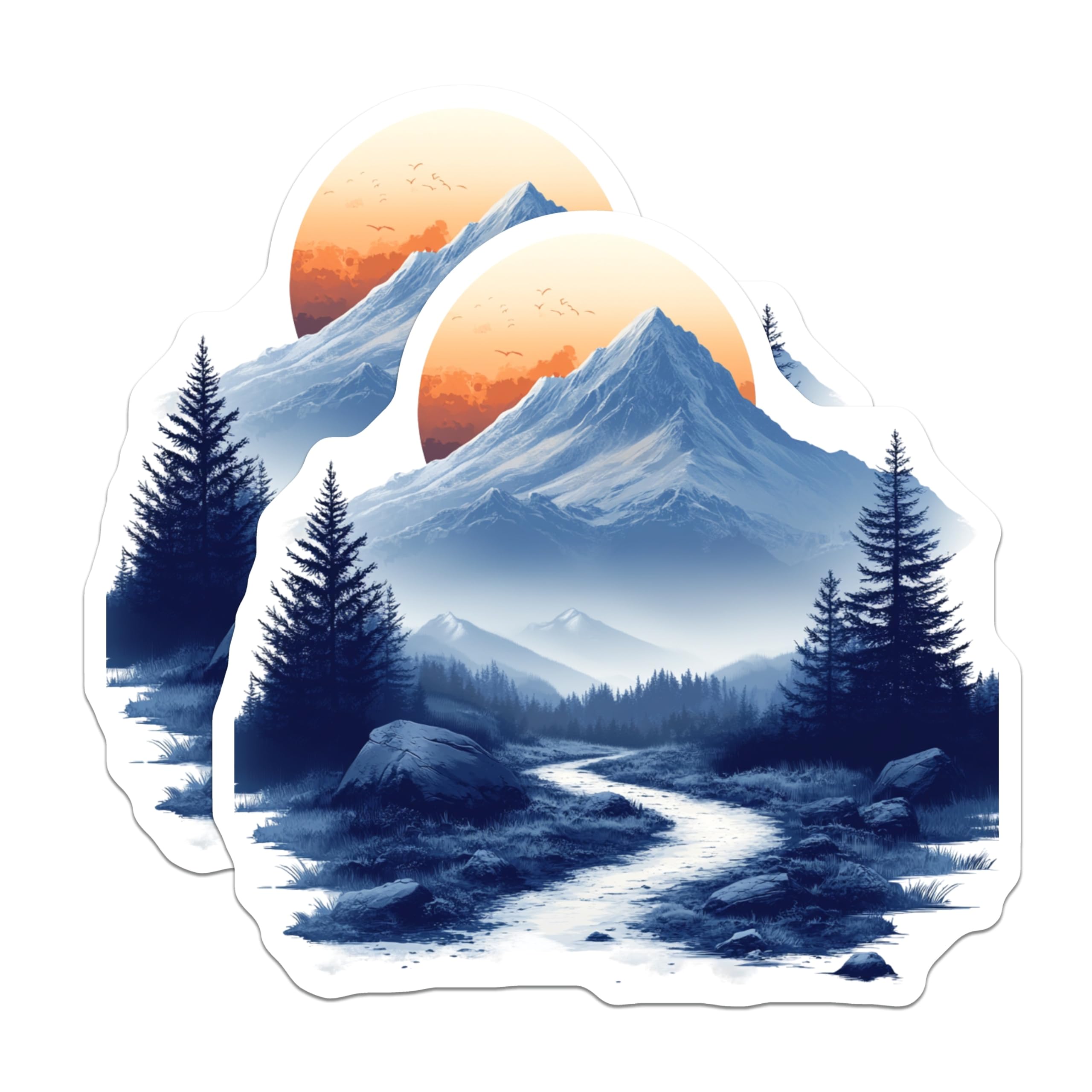 (2 Pack) Mountain Magnets - Sunset Landscape Art - Evergreen Forest Hiking Decor - 5 Inches On Longest Side - Thick Durable Magnet - Made in USA - MAG29918