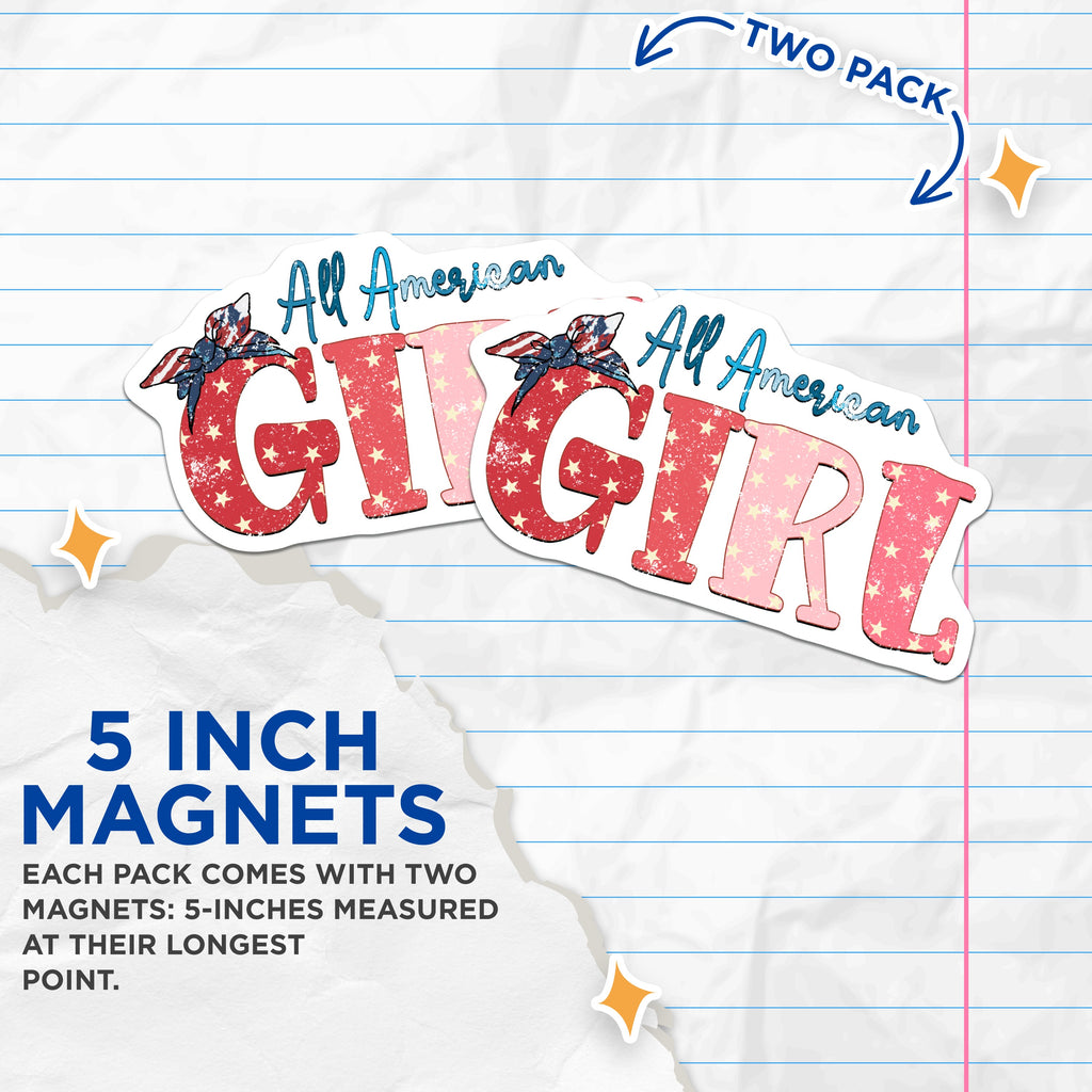 (2 Pack) All American Girl Magnets - Patriotic Summer Decor - Fourth of July Fridge Locker Decor - 5 Inches On Longest Side - Thick Durable Magnet - Made in USA - MAG38340