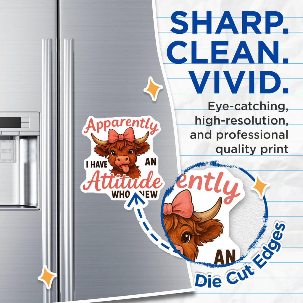 (2 Pack) Highland Cow Magnets - Funny Attitude Magnet - Cow Lover Fridge Magnets - 5" On Longest Side - Premium Magnet - for Cars, Refrigerators, Toolboxes, Lockers - Made in USA - MAG14888