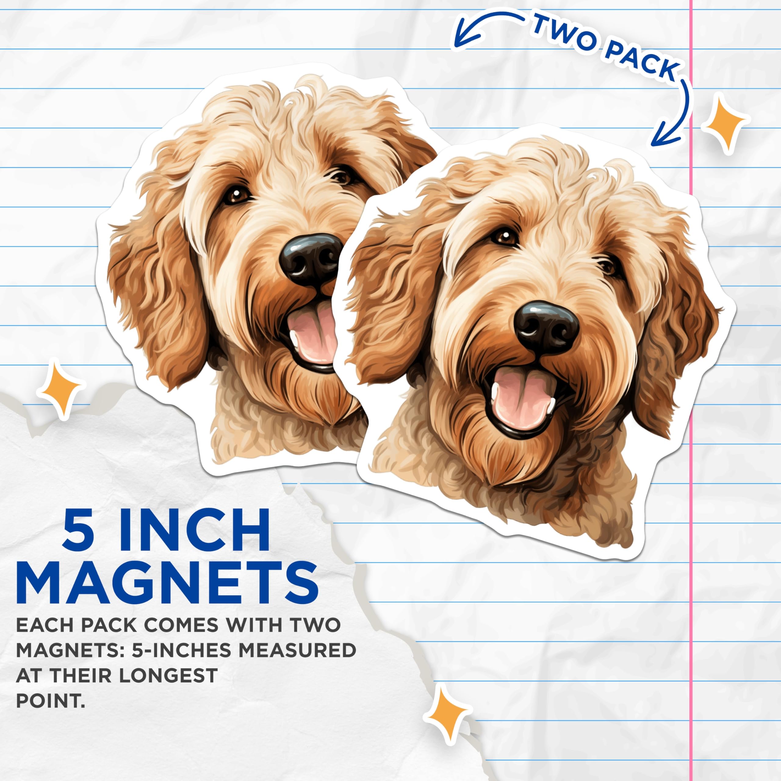 (2 Pack) Goldendoodle Magnets - Happy Dog Art - Pet Parent Decor - 5 Inches On Longest Side - Thick Durable Magnet - Made in USA - MAG29481