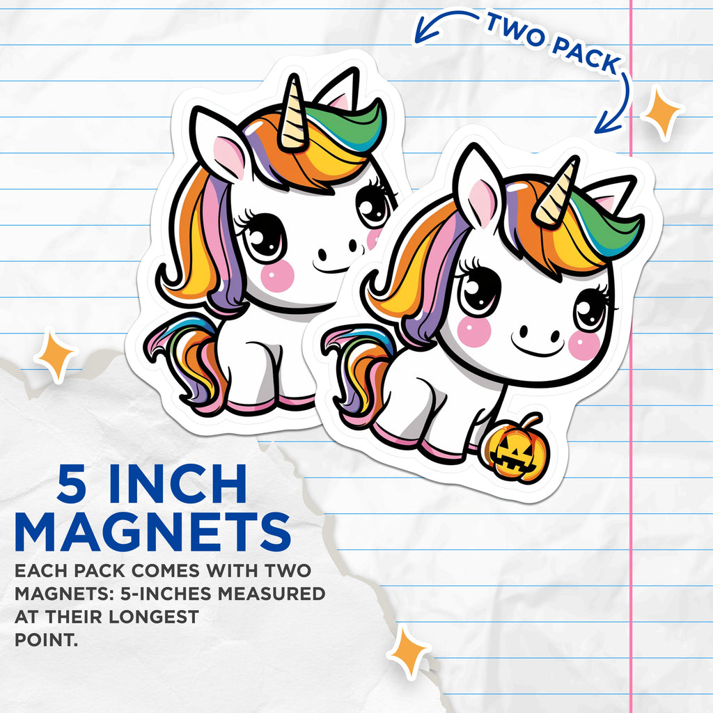 (2 Pack) Halloween Unicorn Magnets - Kawaii Rainbow Fantasy Decor - Spooky Cute Animal Refrigerator Art - Mythical Beast Accent - 5" - Durable Magnet - Made in USA - MAG37866