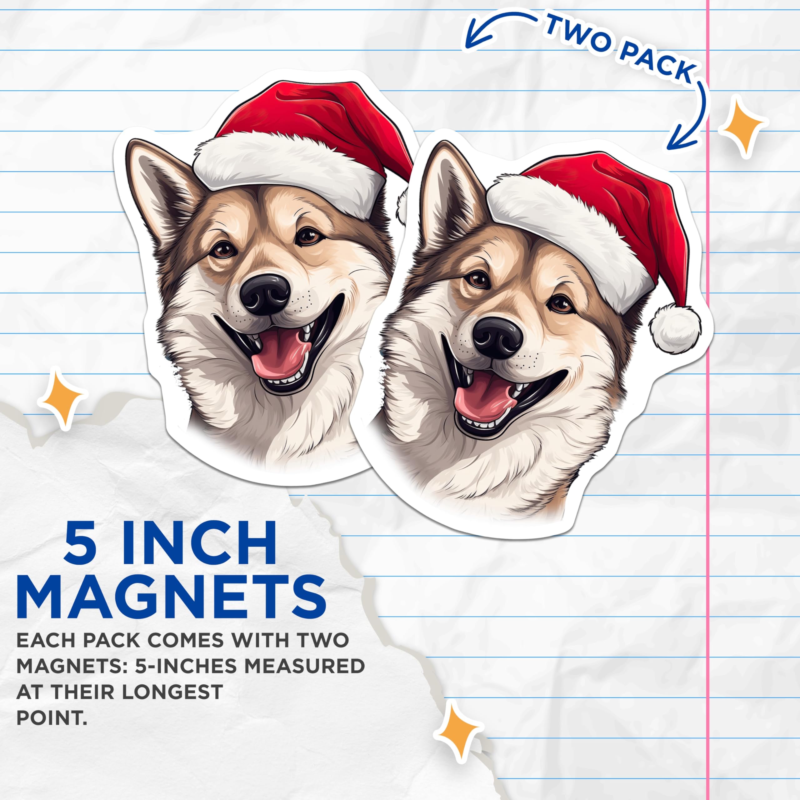 (2 Pack) Christmas Dog Magnets - Santa Hat Shiba Inu - Holiday Pet Decor - 5 Inches On Longest Side - Thick Durable Magnet - Made in USA - MAG27432