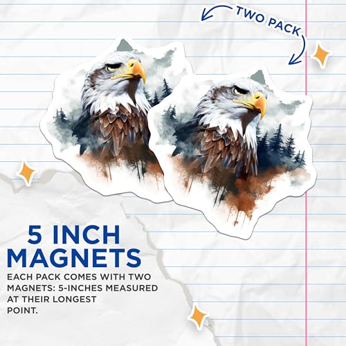 (2 Pack) Eagle Art Magnets - Majestic Bird - Nature Inspired Fridge Magnets - Artistic Wildlife Magnets - 5" On Longest Side - for Cars, Fridges, Toolboxes - Made in USA - MAG3805
