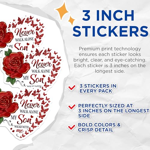 (3 Pack) My Son Decals - Rose Butterfly Decals - Remembrance Laptop Decal - 3 Inches On Longest Side - Easy Peel & Apply - Made in USA - 3MCS4900