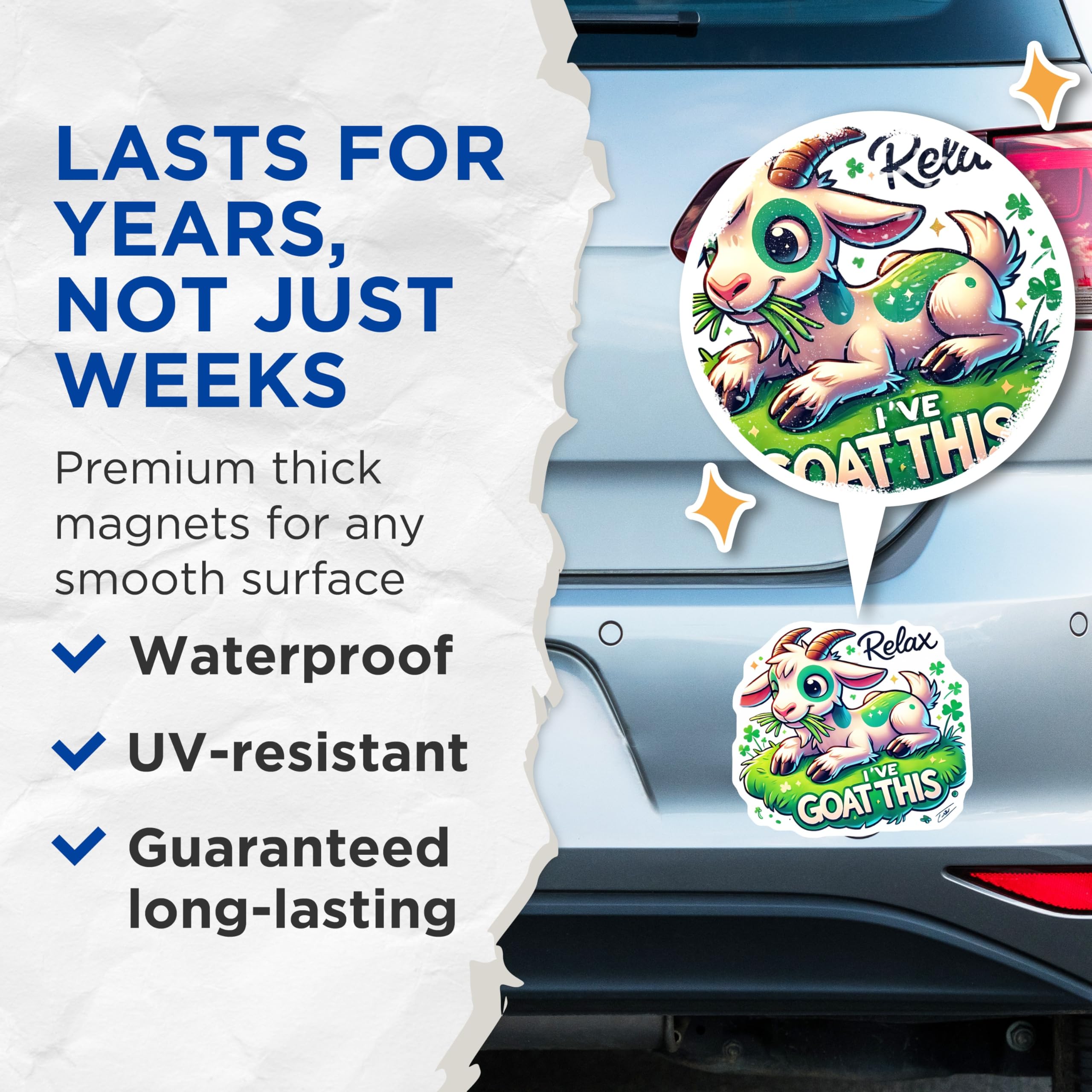 (2 Pack) Funny Goat Magnets - Relax I Goat This - St Patricks Day Fridge Locker - 5" On Longest Side - Premium Magnet - for Cars, Refrigerators, Toolboxes, Lockers - Made in USA - MAG14967