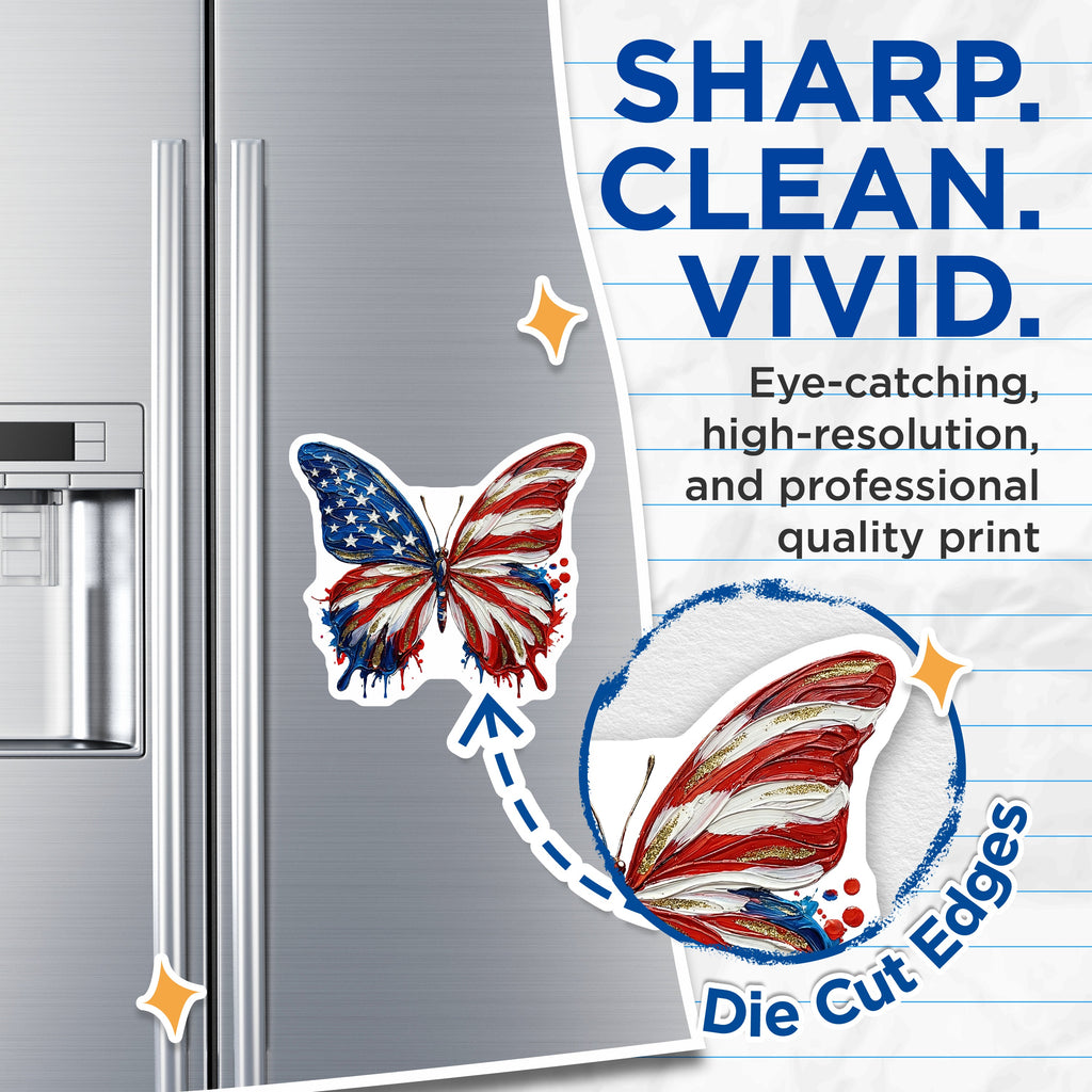 (2 Pack) American Flag Butterfly Magnets - Patriotic Home Decor Display - Independence Day Kitchen Accents - Veterans Day - 5 Inches On Longest Side - Thick Durable Magnet - Made in USA - MAG38136