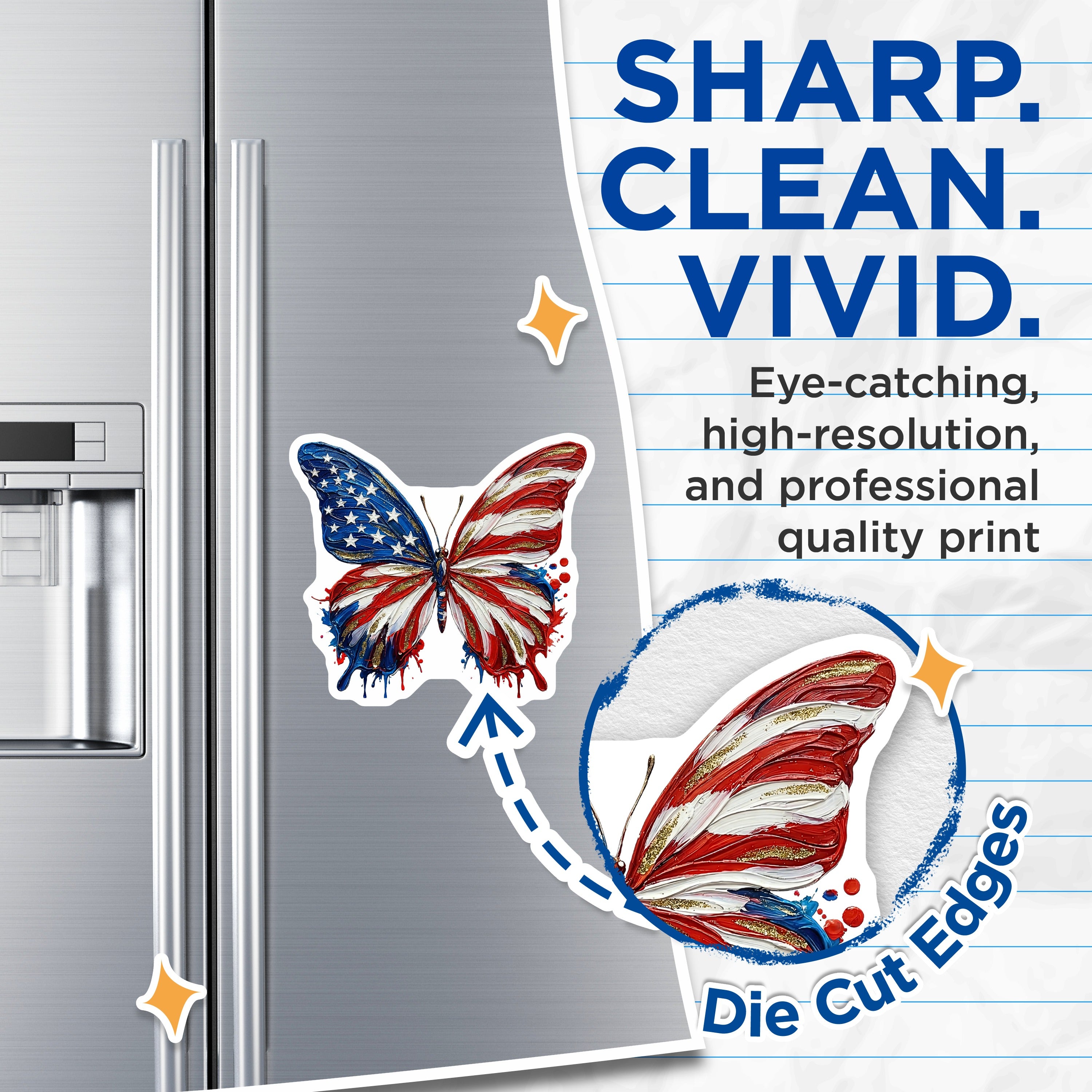 (2 Pack) American Flag Butterfly Magnets - Patriotic Home Decor Display - Independence Day Kitchen Accents - Veterans Day - 5 Inches On Longest Side - Thick Durable Magnet - Made in USA - MAG38136